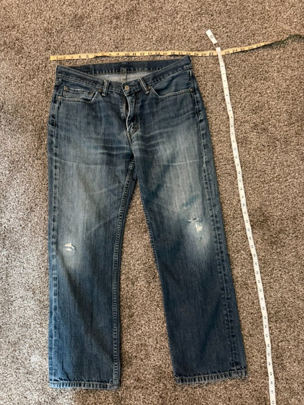 Levis 514 Straight Blue Jeans Distressed 34x30